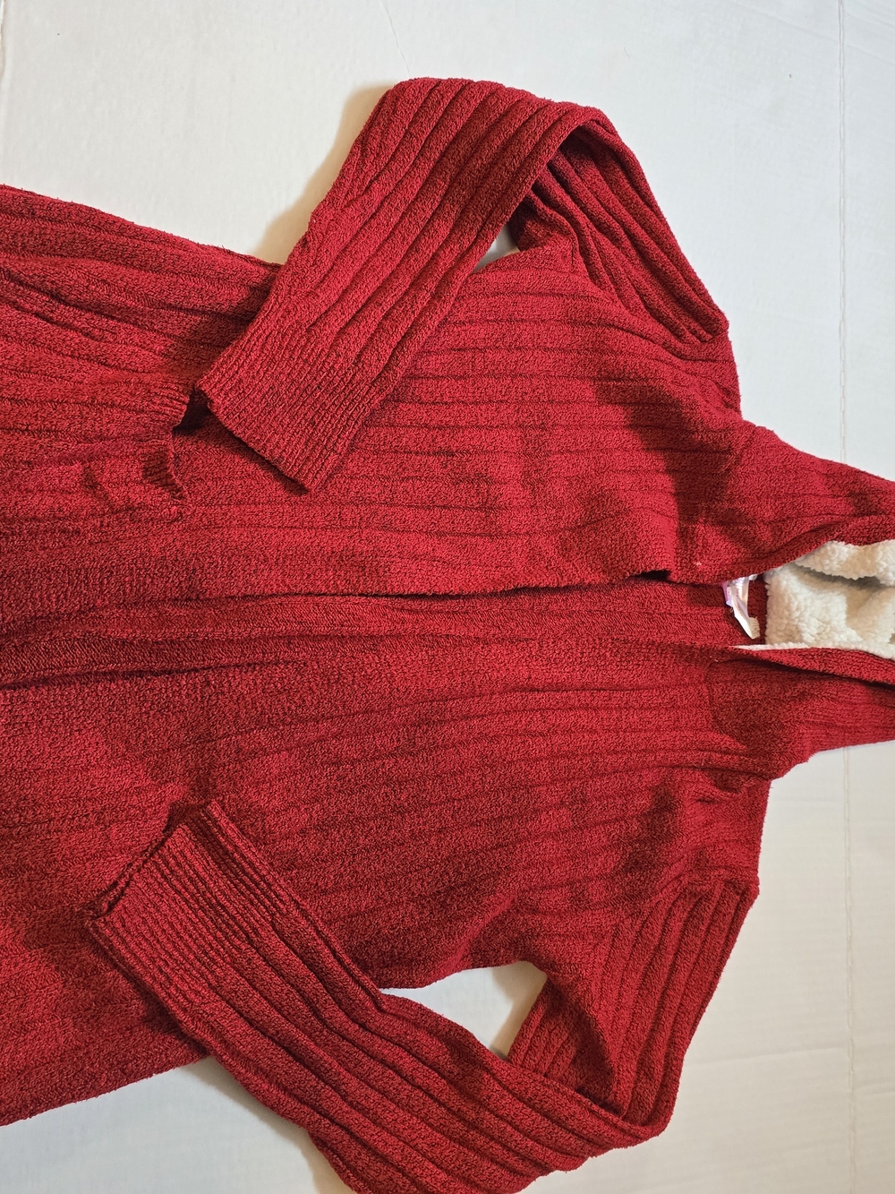No Boundaries Red Hooded Ribbed Cardigan Sweater